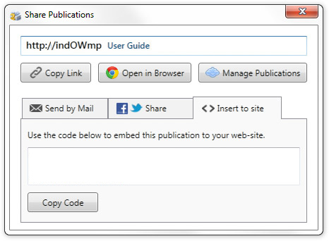 Share Publications Window – Insert to site Tab – Global Online Publishing Share Publications Window – Insert to site Tab – Global Online Publishing