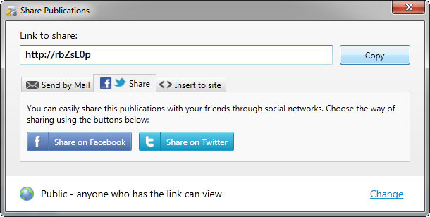 Share Publications Window – Share Tab – Global Online Publishing Share Publications Window – Share Tab – Global Online Publishing