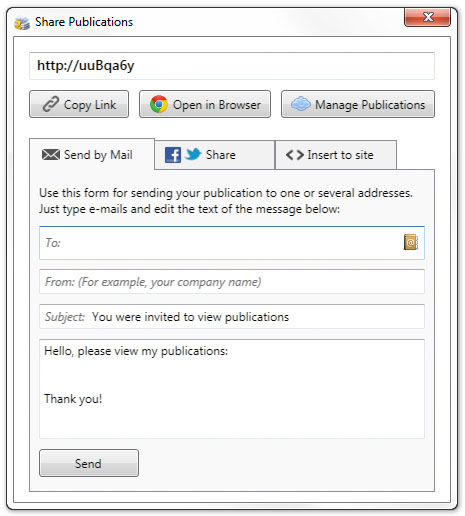 Share Publications Window in Global Online Publishing Interface